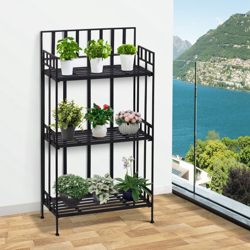 Portable 3-Tier Plant Stand- Metal-Black