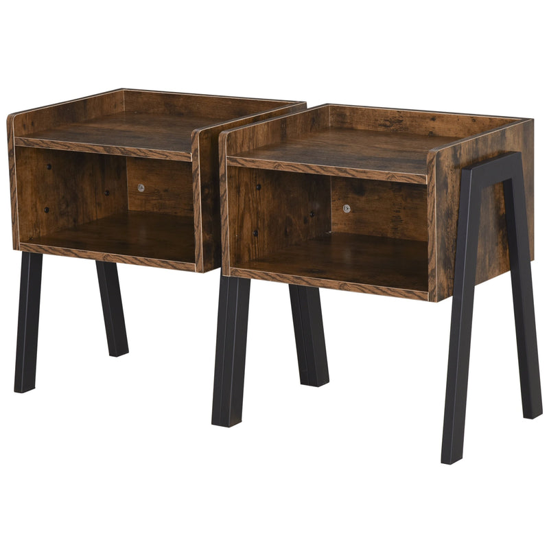 Particle Board Twin-Set Industrial Side Tables - Brown