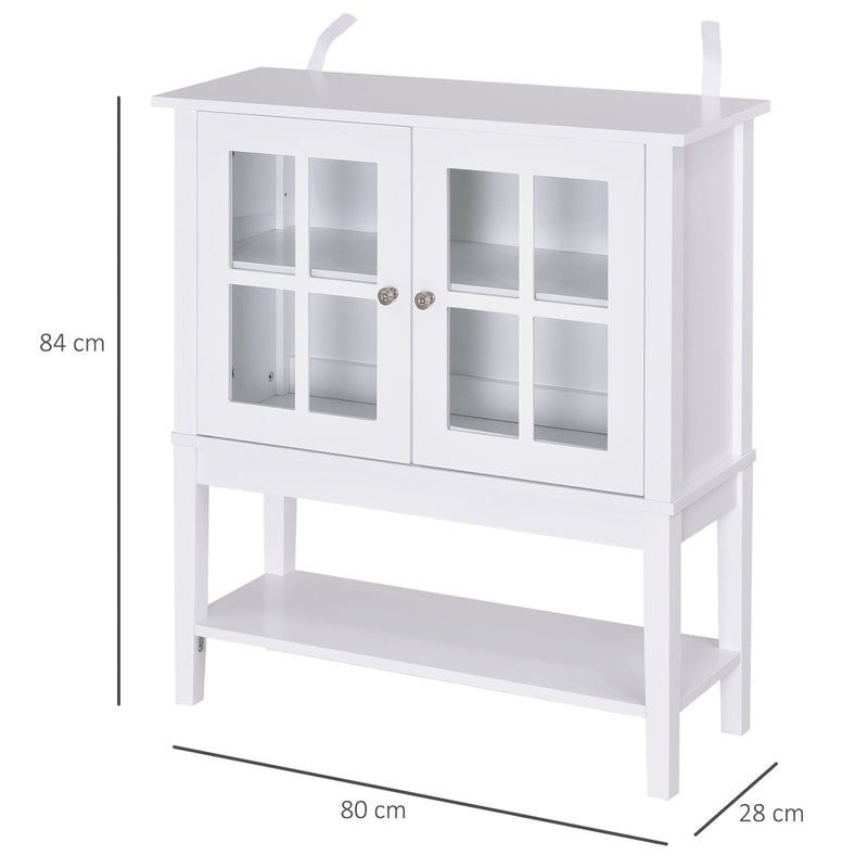 HOMCOM Modern Kitchen Sideboard Storage Cabinet Cupboard with 2 Glass Doors Adjustable Shelf for Dinning Room,Living Room, 80L x 28W x 84Hcm, White