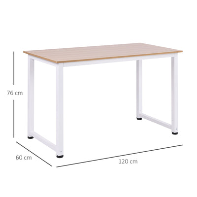 HOMCOM Computer Desk PC Writing Table Home Office Workstation Adjustable Feet Stable Work Study w/ Metal Frame Oak White