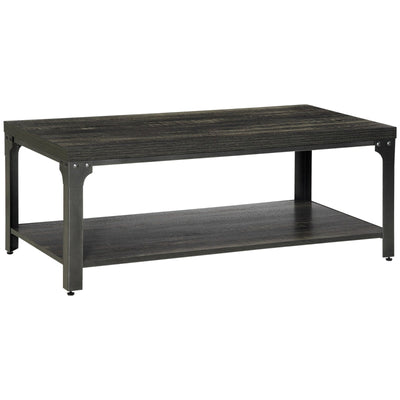 Rustic Coffee Table, Centre With Storage Shelf And Steel Frame