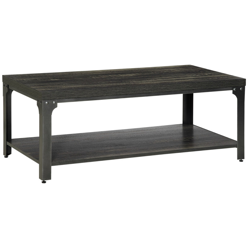 Rustic Coffee Table, Centre With Storage Shelf And Steel Frame