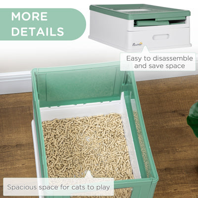 PawHut Hooded Cat Litter Box Scoop Included, Litter Tray with Front Entry Top Exit, Portable Pet Toilet with Large Space, 47.5 x 35.5 x 36.7 cm Green