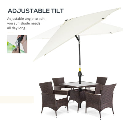 Outsunny 3x2m Patio Parasol Garden Umbrellas Canopy with Aluminum Tilt Crank Rectangular Sun Shade Steel, Cream White