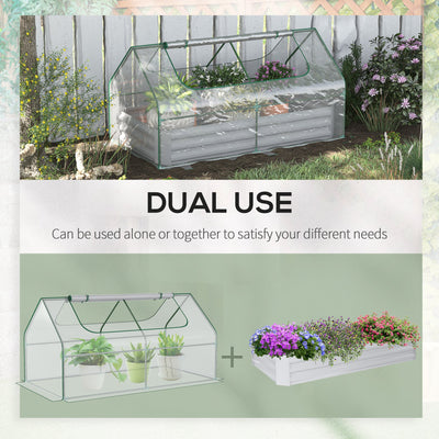 Outsunny Raised Garden Bed with Greenhouse, Steel Planter Box with Plastic Cover, Roll Up Window, Dual Use for Flowers, Vegetables, Fruits, Clear