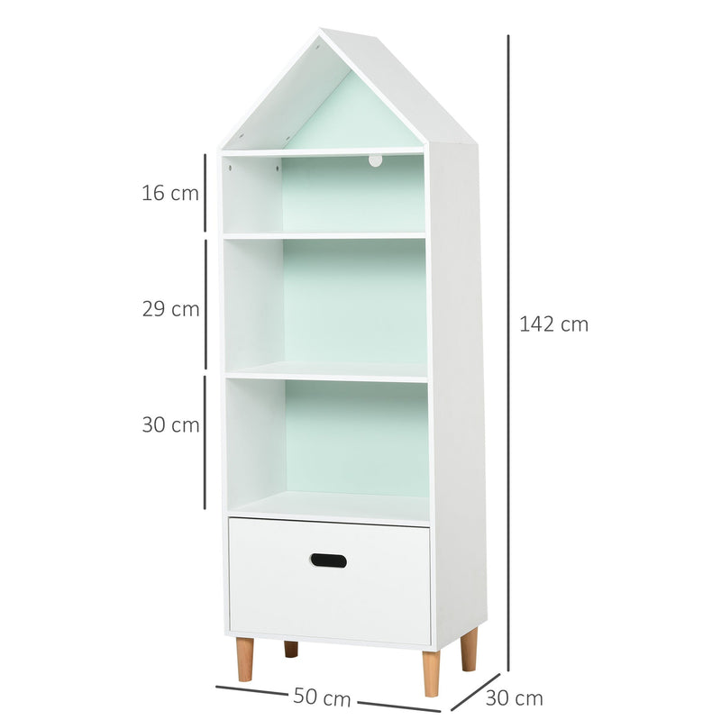 Kids 5-Tier Bookshelf, Drawer White/Blue