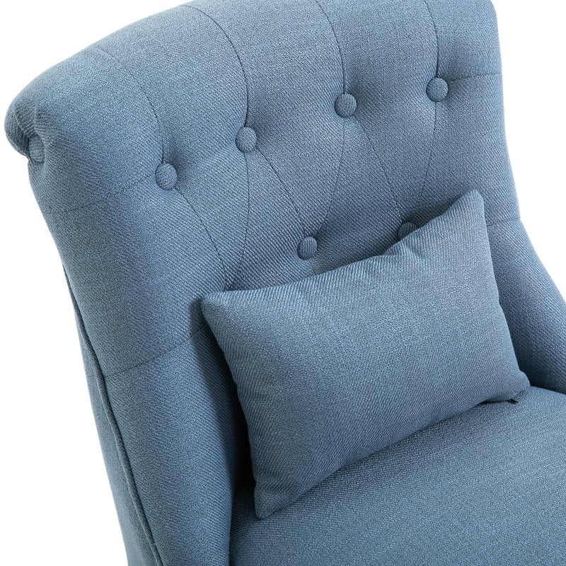 Solid Rubber Wood Tufted Single Sofa Chair W/ Pillow - Blue