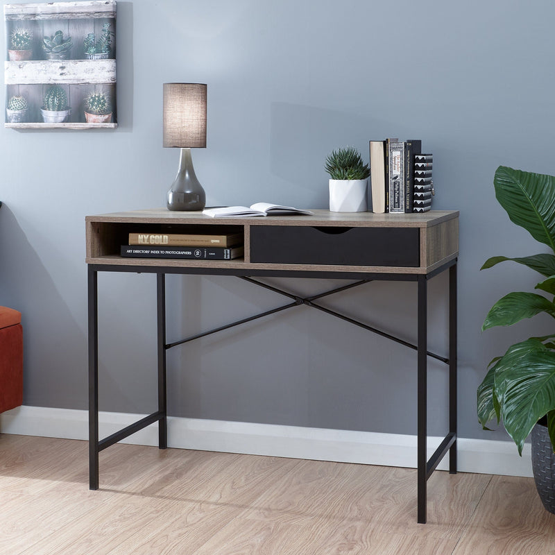 Telford Computer Desk Dark Oak & Black