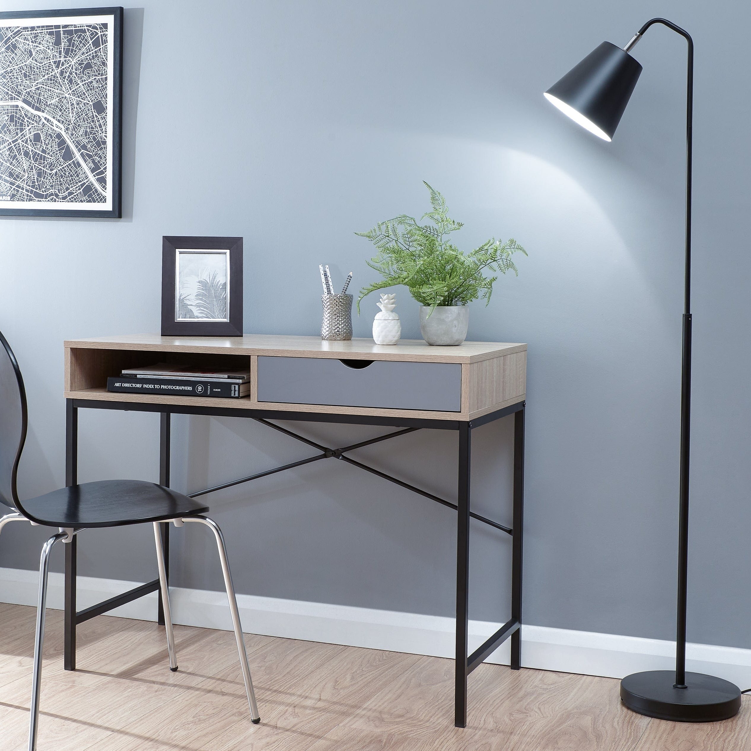 Telford Computer Desk Light Oak Grey Infyniti Home