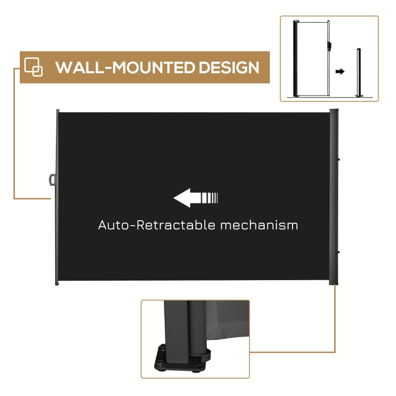 Retractable Side Awning Screen Fence Patio Garden Wall Balcony - Black