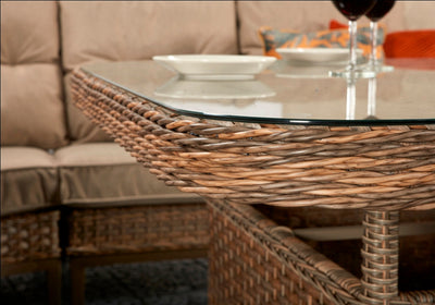 Signature Weave Garden Furniture Diana Corner Glass Top Dining Sofa With Stools