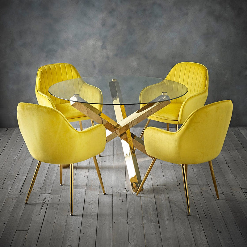 Lara Dining Chair Ochre Yellow With Gold Legs (Pack of 2)