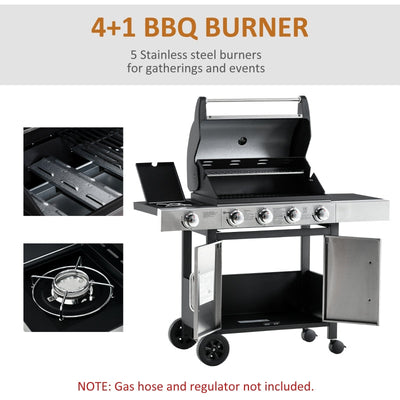 Gas Barbecue Grill 4+1 Burner Garden Smoker BBQ Trolley