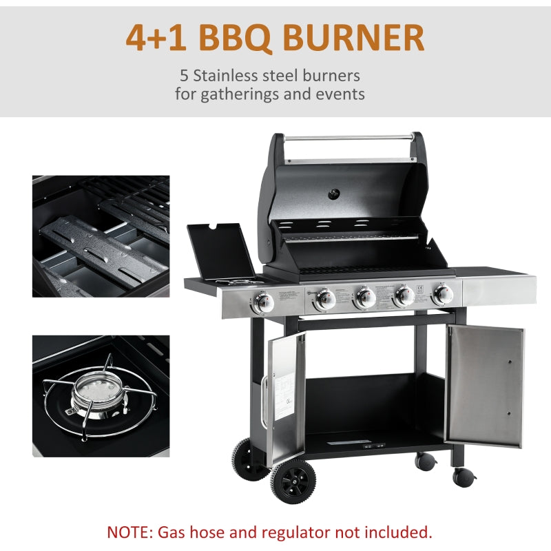 Gas Barbecue Grill 4+1 Burner Garden Smoker BBQ Trolley