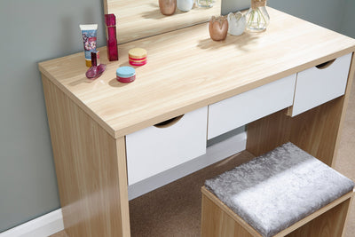 Elizabeth Dressing Table Set  Oak + White