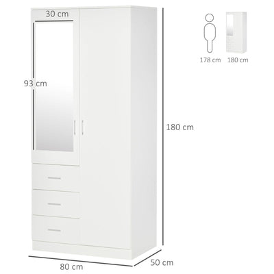 Modern Mirror Wardrobe 2 Door Storage Cupboards , White