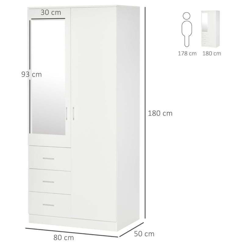 Modern Mirror Wardrobe 2 Door Storage Cupboards , White