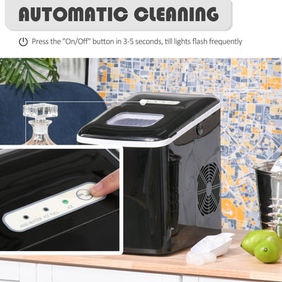 Ice Maker Countertop Portable Bullet Ice Cube Machine 12kg/24H Production Automatic Cleaning Visible Window Scoop and Basket Black by HOMCOM