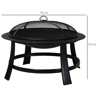 Outsunny 30 Round Metal Fire Pit With Cover-Black