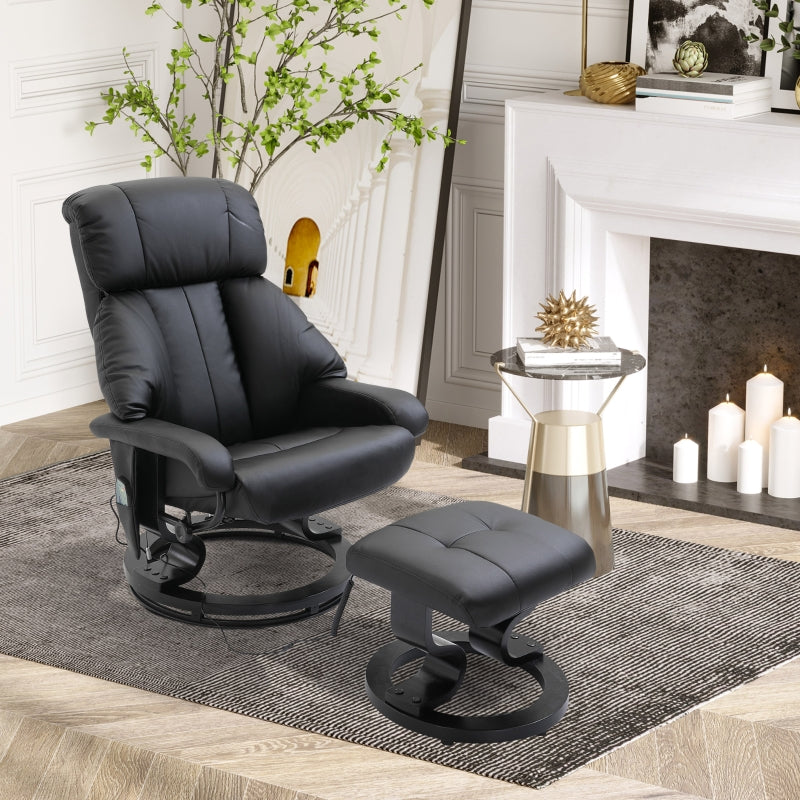 Faux Leather Ten-Point Massage Recliner And Footstool - Black