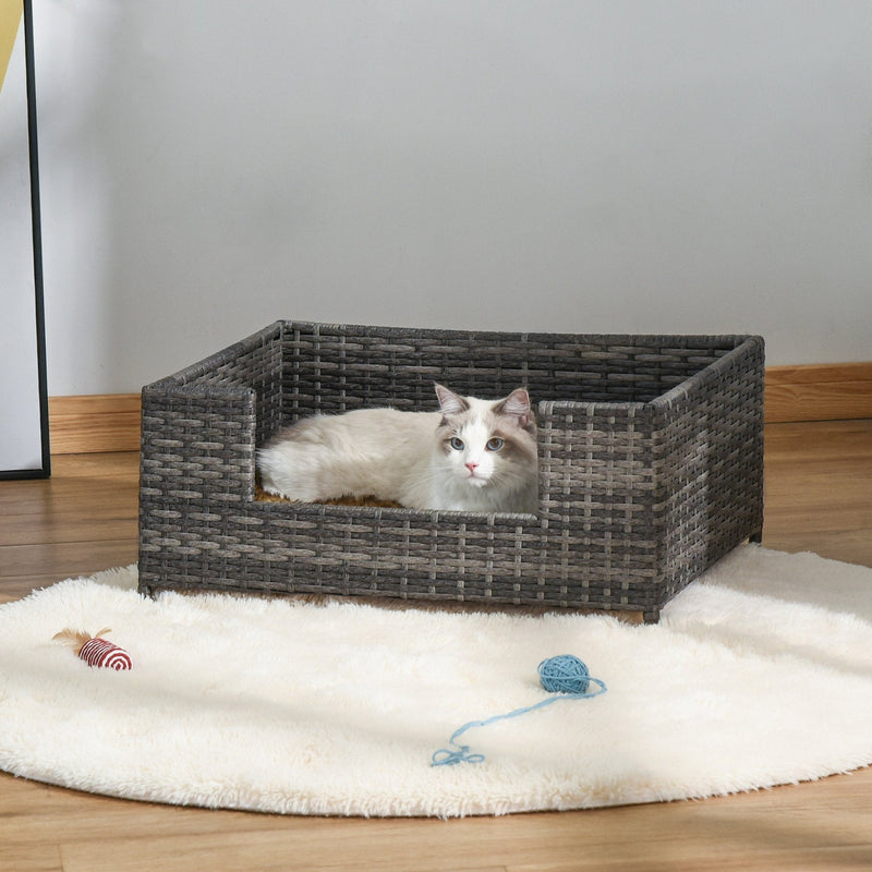 Rattan Dog Cat Pet Bed with Soft Cushion Indoor Use 61L x 46W x 27H cm D04-176