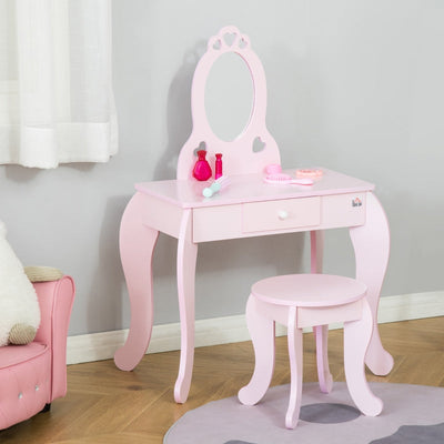 Kids Vanity Table And Stool Girls Dressing Set Make Up