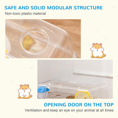 Portable 2 Storey Hamster Cage, Running Wheel Drinker Feeding Bowl