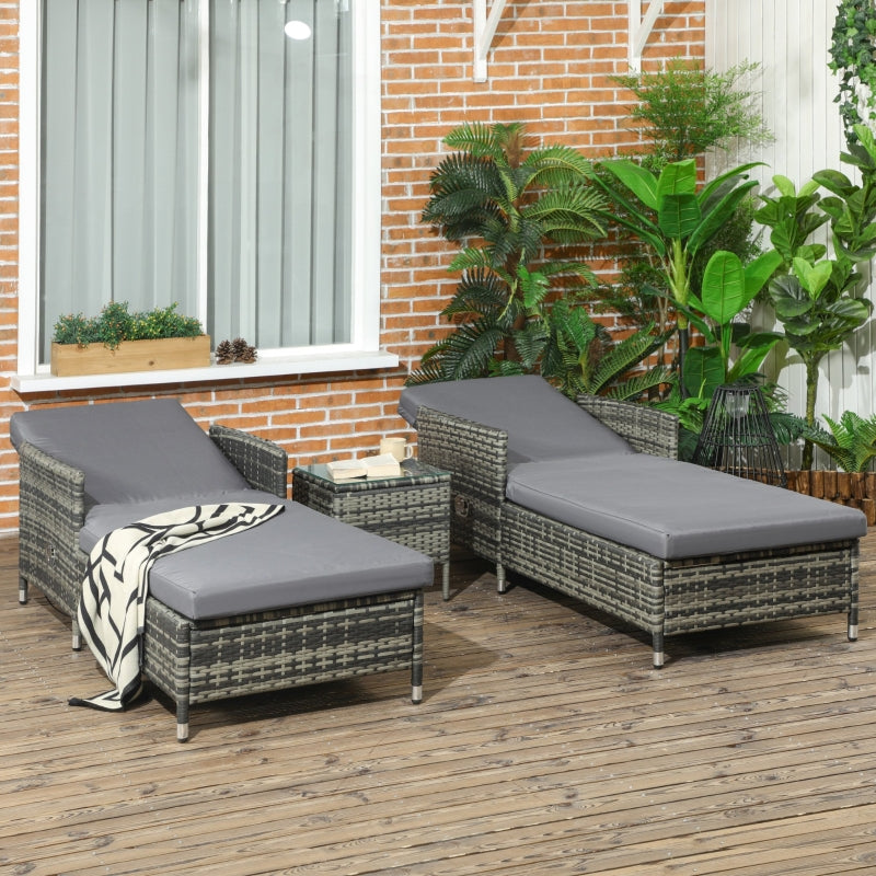 3 PCs Rattan Lounger- Grey