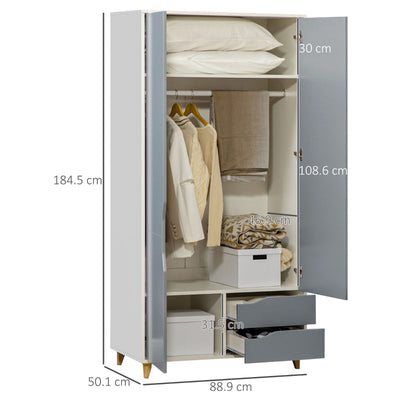 Wardrobe With 2 Doors, 2 Grey