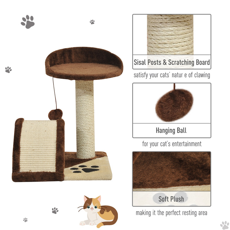 PawHut Cat Tree for Indoor Cats Scratching Scratcher Post Kitten Activity Centre Climber Hanging Ball Brown