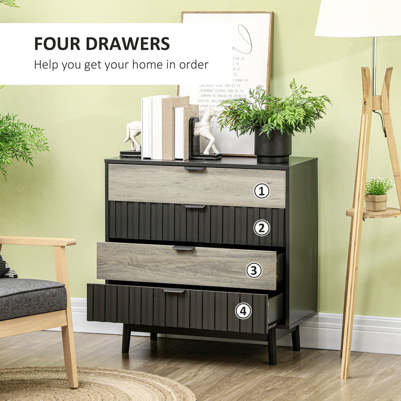 HOMCOM Drawer Chest, 4-Drawer Storage Organiser for Bedroom, Living Room, 80cmx35cmx80cm, Grey and Natural Tone