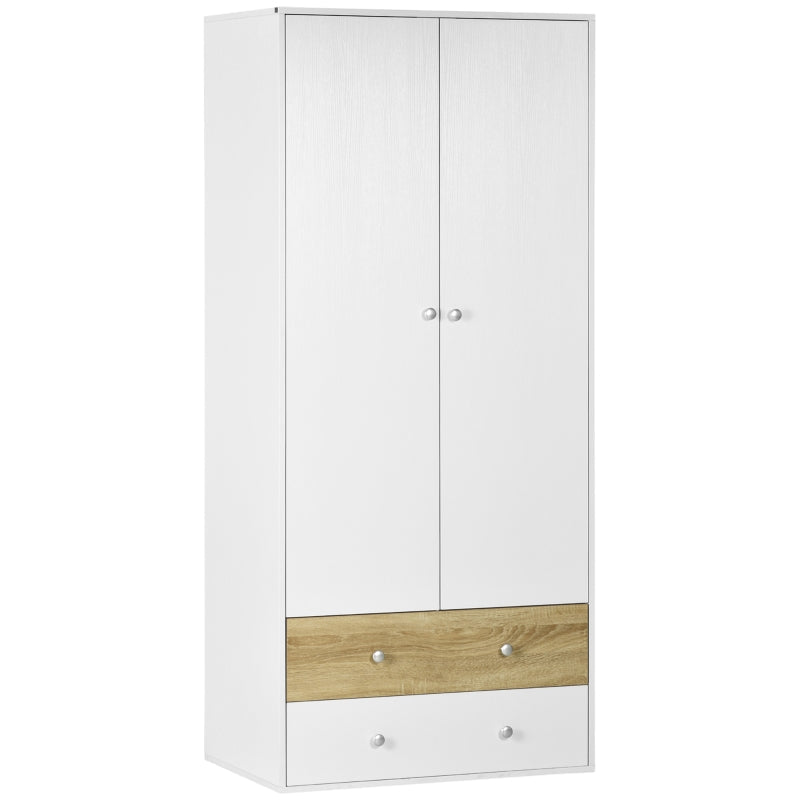 2-Door Wardrobe With 2 Drawers, White