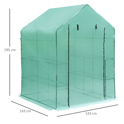 Outsunny Walk in Garden Greenhouse with Shelves Polytunnel Steeple Green house Grow House Removable Cover 143x143x195cm, Green