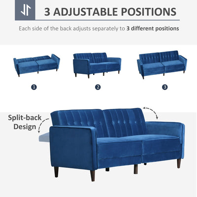 Modern Convertible Sofa Futon Velvet, Blue