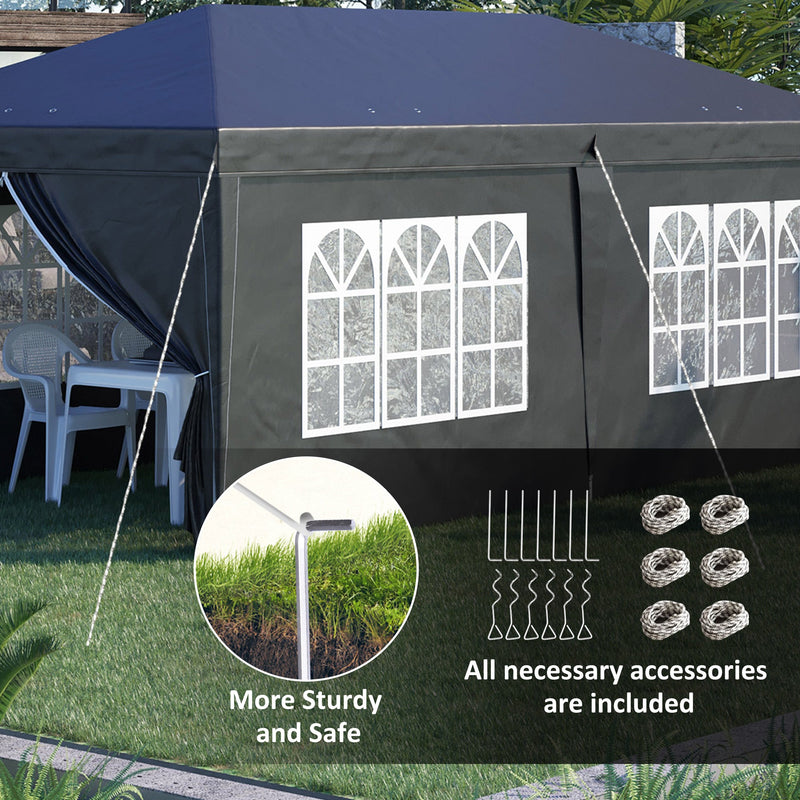 Outsunny 3 x 6 m Pop Up Gazebo with Sides and Windows, Height Adjustable Party Tent with Storage Bag for Garden, Camping, Event, Black