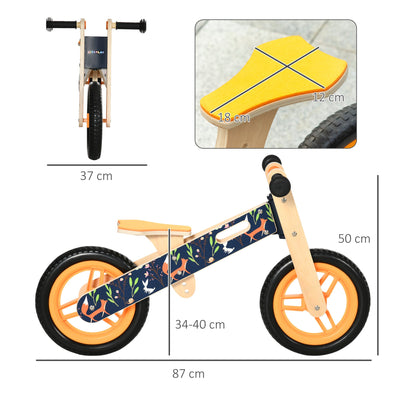 HOMCOM Kids Balance Bike 12 Inch Wooden No Pedal Bicycle with Adjustable Seat EVA Wheels for 3-6 Years Boys Girls, Black