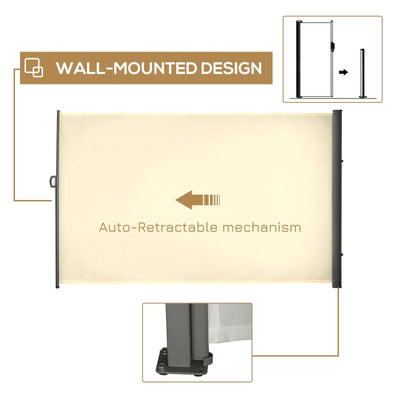 Retractable Side Awning Screen Fence Patio Garden Wall Balcony - Cream