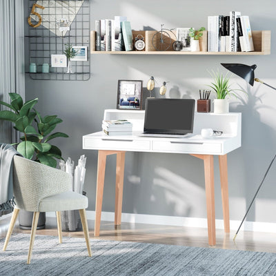 Scandinavian-Style Writing Desk, With Storage - White