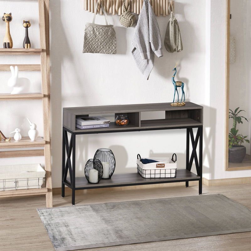 Metal Enforced Particle Board 3-Tier Console Table Grey