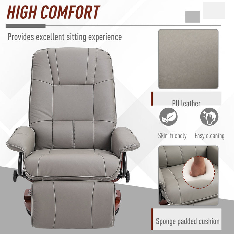 HOMCOM Manual Recliner Chair Armchair Sofa with Faux Leather Upholstered Wooden Base for Living Room Bedroom, Grey