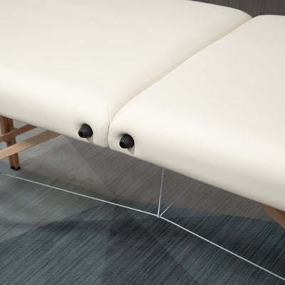 HOMCOM Portable Massage Bed, Folding Spa Beauty Massage Table with 2 Sections, Carry Bag and Wooden Frame, Cream