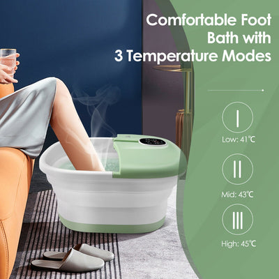 Foot Spa Bath Massager with Heat Bubbles and Remote Control-Green