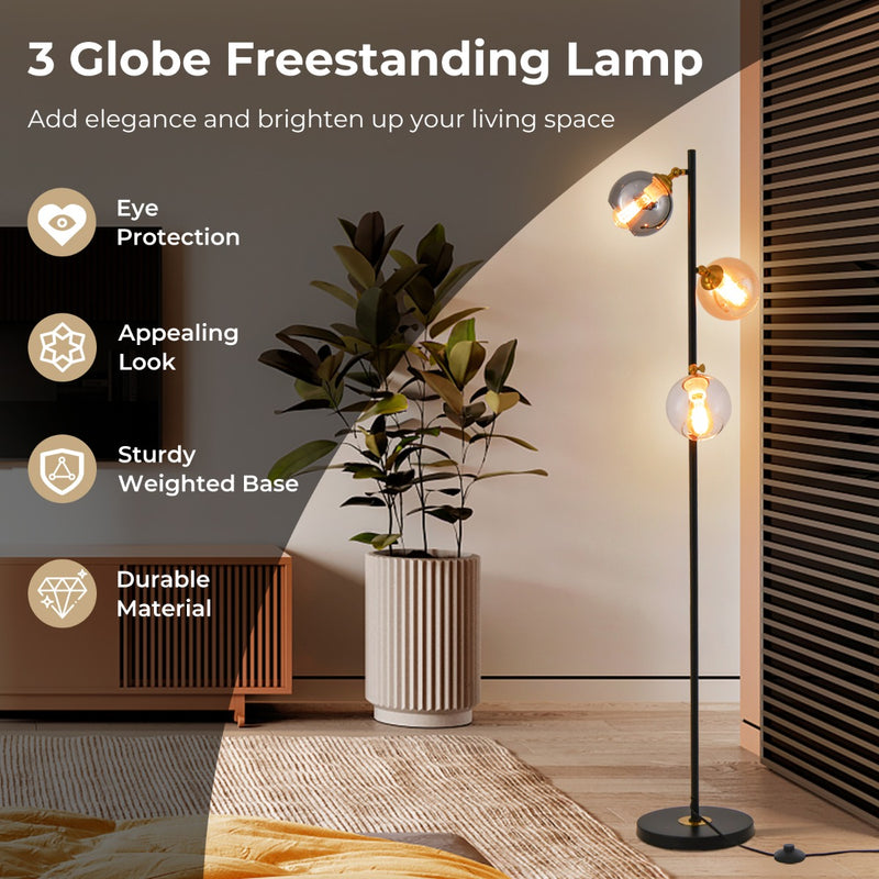 Modern Freestanding Lamp with 3 Glass Globe Lampshades