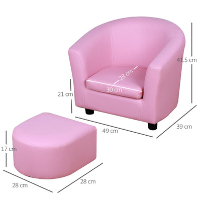 HOMCOM Kids Toddler Sofa Children's Armchair Footstool Non-Slip Feet Girl Boy Bedroom Playroom Seating Chair Pink