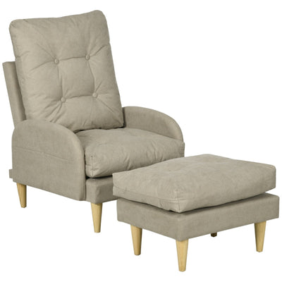 Upholstered Armchair With Footstool Set, Beige