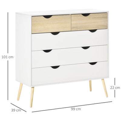 5-Drawer Dresser Tower Fabric Chest of Drawers with Steel Frame Wooden Top