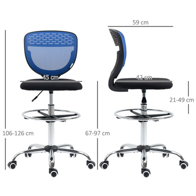 Vinsetto Drafting Chair, Swivel Office Draughtsman Chair, Mesh Standing Desk Chair with Lumbar Support, Adjustable Foot Ring, Armless, Dark Blue