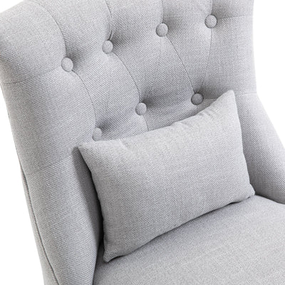 Solid Rubber Wood Tufted Single Sofa Chair Lounge W/ Pillow - Grey