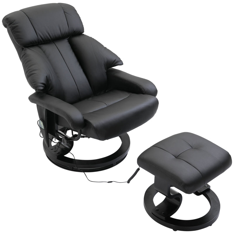 Faux Leather Ten-Point Massage Recliner And Footstool - Black