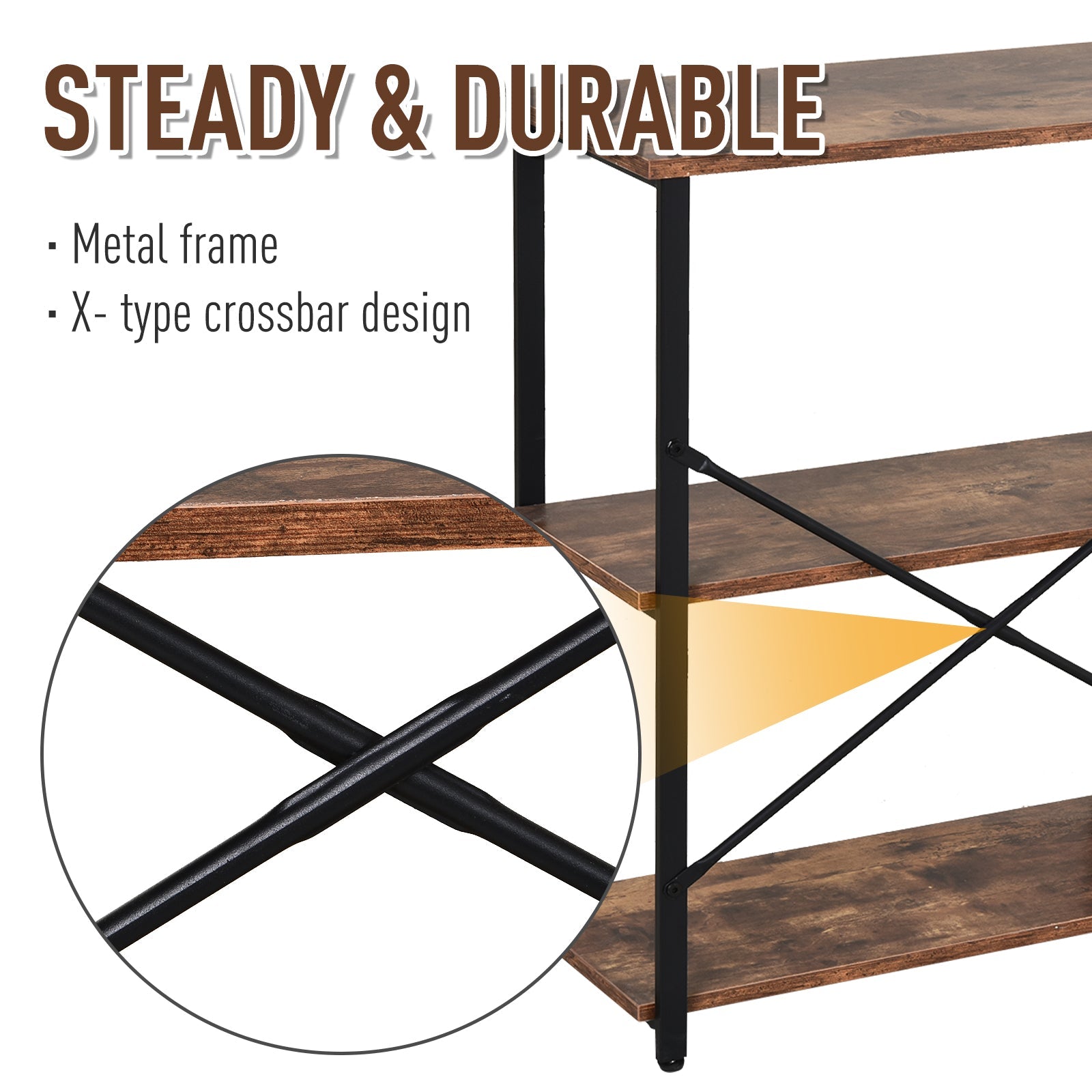 HOMCOM 3-Tier Industrial Style Storage Metal Wooden Shelf with A Robust Multi-functional Design & Adjustable Feet Black